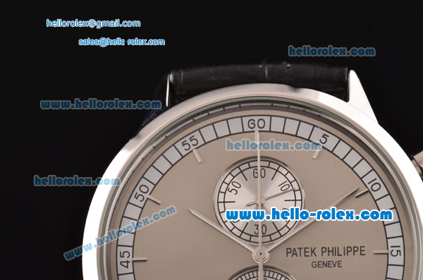 Patek Philippe Grand Complication Chronograph Miyota OS20 Quartz Steel Case with Gray Dial and Brown Leather Strap - Click Image to Close